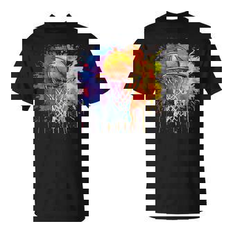 Basketball Colorful Drip Graphic T-Shirt - Monsterry