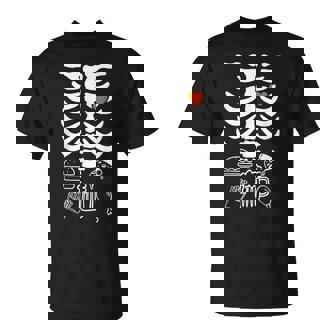 Beer Belly & Baby Skeleton Pregnancy Couples Halloween Dad T-Shirt - Monsterry