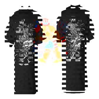 Bigfoot Firework American Flag Bigfoot 4Th Of July Sasquatch T-Shirt - Thegiftio UK