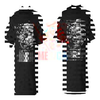 Bigfoot Merica Rock American Flag Patriotic 4Th Of July T-Shirt | Mazezy
