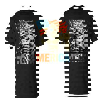 Bigfoot Merica Rock Patriotic American Flag 4Th Of July T-Shirt - Monsterry