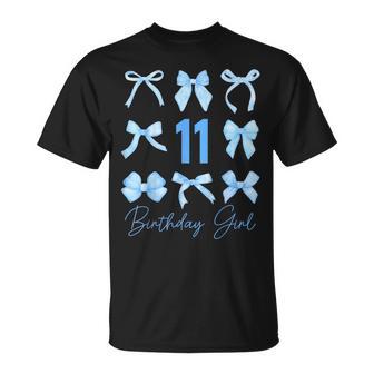 Birthday Girl Blue Coquette Bow 11 Year Old Aesthetic Girly T-Shirt - Thegiftio UK