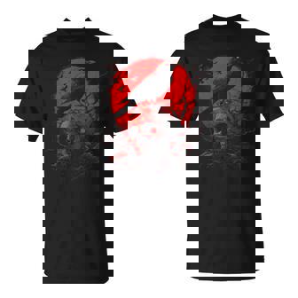 Black Gothic Raven Skull Red Moon Graphic Black Crow T-Shirt - Thegiftio