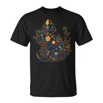 Blumenmuster Katze Katze Katzenliebhaber T-Shirt - Geschenkecke