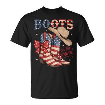 Boots On The Ground 4Th Of July Cowboy Boots & Red Hat T-Shirt - Thegiftio UK
