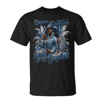 Boots On The Ground Denim And Diamonds Cowgirls Western T-Shirt - Thegiftio UK