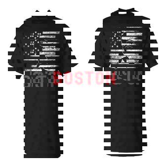 Boston Massachusetts American Flag Baseball Weathered T-Shirt | Mazezy