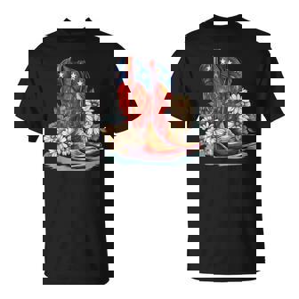 Bottes De Cowboy Rustiques Pour Avec Motif Floral T-Shirt - Cadeauxyz