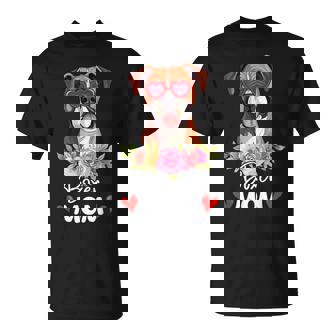Boxer Dog Mama Mom Sunglasses Flower Dog Lover Owner Womens T-Shirt | Mazezy