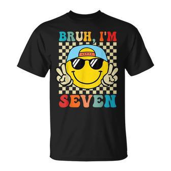 Bruh I'm Seven 7 7Th Birthday Groovy Boys Girls 7 Years Old T-Shirt - Thegiftio UK