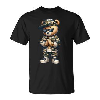 Camo Hip Hop Teddy Bear Camouflage Streetwear Boys Cool T-Shirt - Thegiftio UK