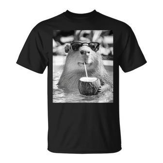 Capybara Selfie With Sunglasses And Coconut Drink T-Shirt - Thegiftio UK