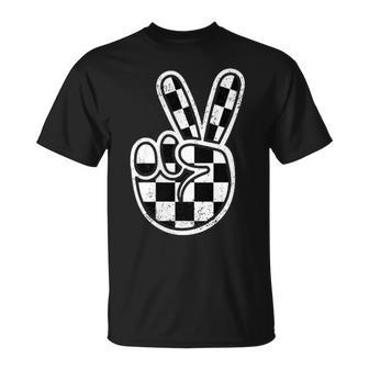 Checkered Peace Sign Hand Racing Flag Race Car Boys Pocket T-Shirt - Thegiftio UK