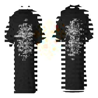 Christliche Geschenke Jesús Fe Cruz Espiritual Cristiano Floral Manga Corta Negra Talla Pequeña Camiseta unisex - Regaloses