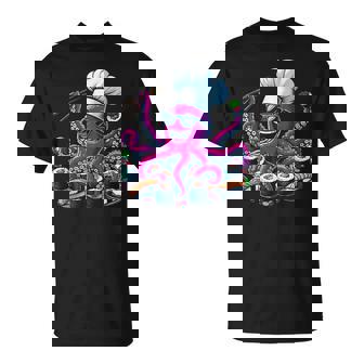 Con Diseño De Chef Deushi De Pulpo Rojo Estilo In Mangas Camiseta unisex - Regaloses
