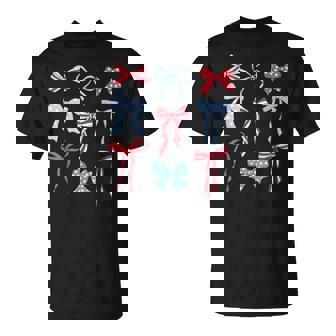 Coquette Bow American Patriotic Red White Blue 4Th Of July T-Shirt | Mazezy