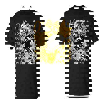 Coquette Bow Football Gold Black Game Cheer Mom Touchdown T-Shirt | Seseable UK