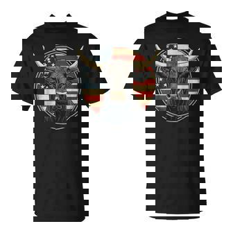 Cowboy Rodeo Bull Distressed American Flag Western T-Shirt - Monsterry