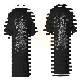 Cuernos De Roca De Esqueleto Para Motociclistaintage Conombrero Deaquero Camiseta unisex - Regaloses