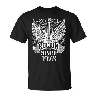 Cumpleaños Año Rockin Desde 1975 Rock & Roll Celebración In Mangas Camiseta unisex - Regaloses