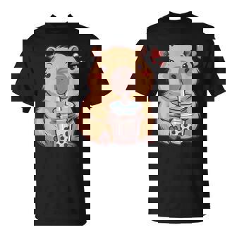 Cute Capybara Kawaii Anime Drinking Bubble Tea Lover Girls T-Shirt | Seseable CA