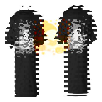 Cute Ghost Reading Book Lovers Autumn Fall Halloween Ghost T-Shirt - Thegiftio