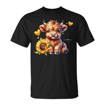 Cute Highland Cow With Sunflower Girl T-Shirt - Thegiftio UK