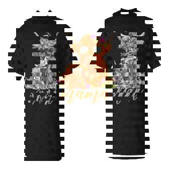Cute Mama Highland Cow With Baby Calf Boho Floral Mommy Cow T-Shirt - Monsterry