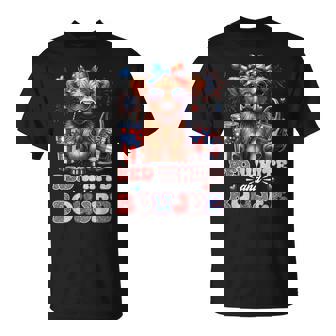 Cute Red White And Boujee Highland Cow 4Th Of July Patriotic T-Shirt - Thegiftio