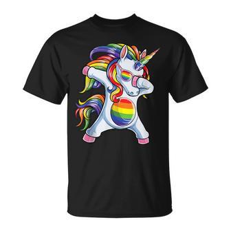 Dabbing Einhorn Gay Pride Lgbt Regenbogen Flaggeonnenbrille Lgbtq T-Shirt - Geschenkecke