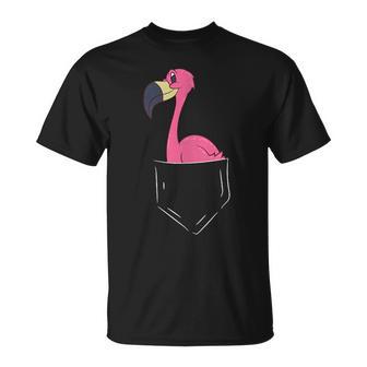 Damen Pink Flamingo In Der Tasche Flamingo In Tasche Flamingo Mit-Ausschnitt T-Shirt - Geschenkecke