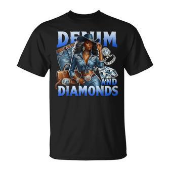Denim And Diamonds Country Western Party Cowgirl Boots Bling T-Shirt - Thegiftio