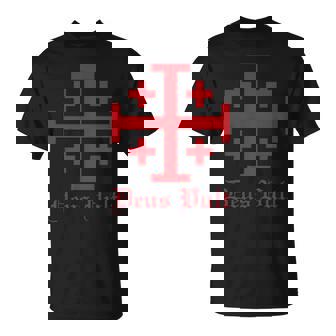 Deus Vult Jerusalem Cross Order Of The Holy Sepulchre Knight T-Shirt - Monsterry