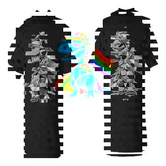 Dinosaur Gay Pride Lgbt Rainbow Flag T-Shirt | Mazezy