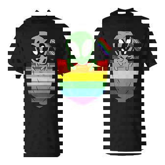 Divertida Bandera De Bolsillo Alien Lgbt Arcoíris Orgullo Gay In Mangas Camiseta unisex - Regaloses