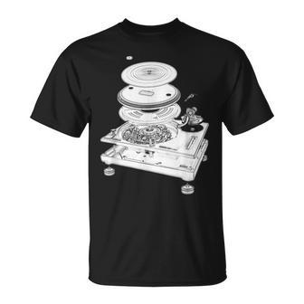 Dj Turntable 1210 Mk2 Exploded Blueprint Tシャツ - Kawaiitshirt
