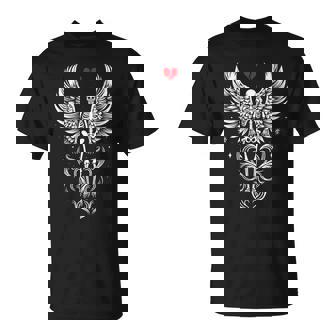 Esqueleto Antianalentín Con Alas Y Corazón Roto Cuello Camiseta unisex - Regaloses