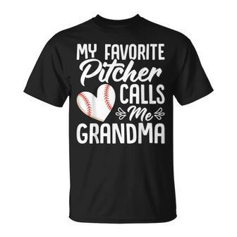 My Favorite Pitcher Calls Me Grandma Baseball Grandmother T-Shirt - Thegiftio UK