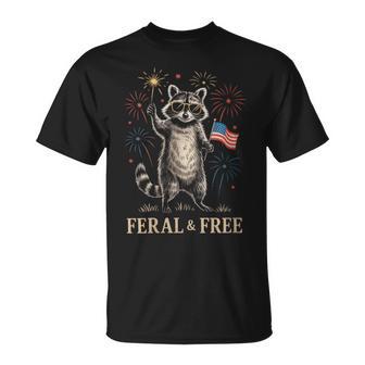 Feral But Free Fireworks Feral Summer Raccoon 4Th Of July T-Shirt - Thegiftio UK