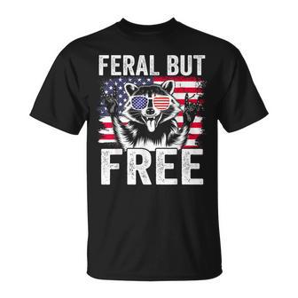 Feral But Free Racoon 4Th Of July Boy Usa Flag T-Shirt - Thegiftio UK
