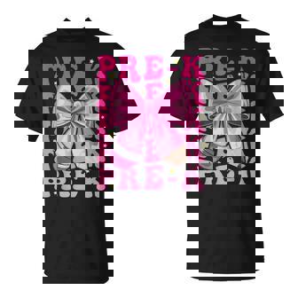 First Day Of Pre-K Girls Coquette Bow Back To School Prek T-Shirt | Mazezy