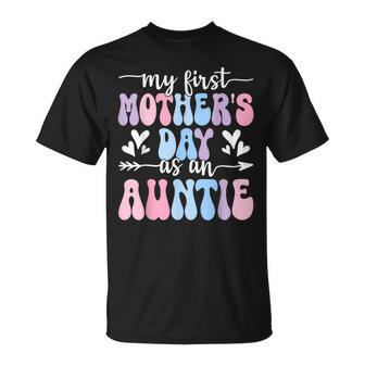 My First Mother's Day As An Auntie Retro Groovy Mother's Day T-Shirt - Monsterry