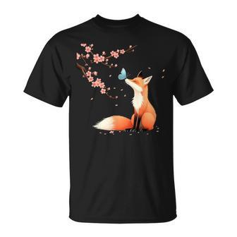 Fox Japanese Cherry Blossom Sakura Tree Kawaii Girls Women T-Shirt - Thegiftio UK