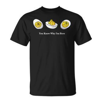 Thanksgiving Dinner Store You Know Why I'm Here Retro Thanksgiving Dinner Deviled Egg T-Shirt - Monsterry