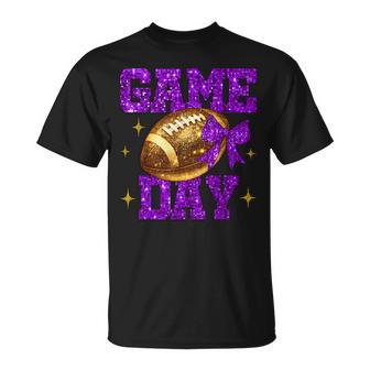 Game Day Football Bow Cheer Mom Purple & Gold Team Spirit T-Shirt - Thegiftio UK