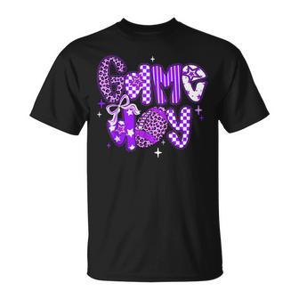 Game Day Football Girly Lace Bow Team Spirit Girls Purple T-Shirt - Monsterry