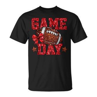 Game Day Football Red Coquette Bow Team Spirit Touchdown T-Shirt - Thegiftio UK