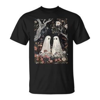 Ghost In The Flower Forest Halloween Spooky Season Vintage T-Shirt - Thegiftio UK
