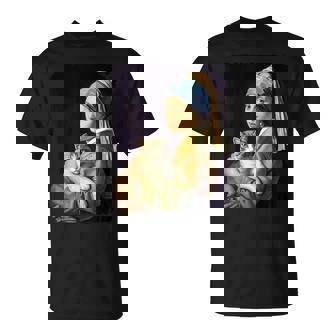 Girl With A Pearl Earring And A Cat 名画パロディ アート猫 Tシャツ - Kawaiitshirt