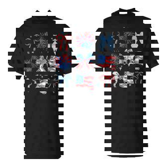Girls Usa Flag Fireworks Bows Patriotic 4Th Of July Coquette T-Shirt - Thegiftio